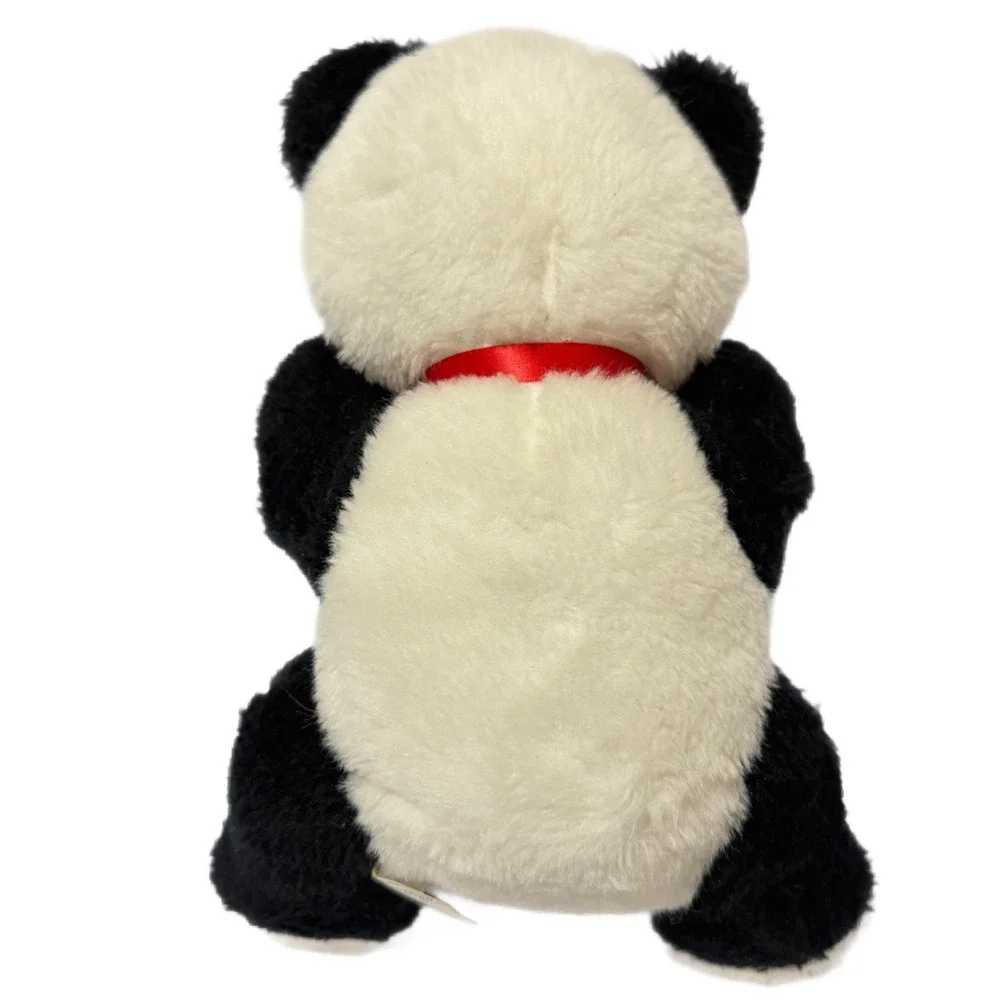 Haan Crafts Handmade Panda Bear Plush Stuffed Animal Red‎ Ribbon Blue Eyes